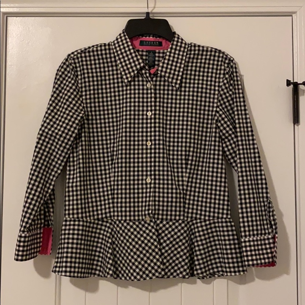 Ralph Lauren Black gingham peplum top